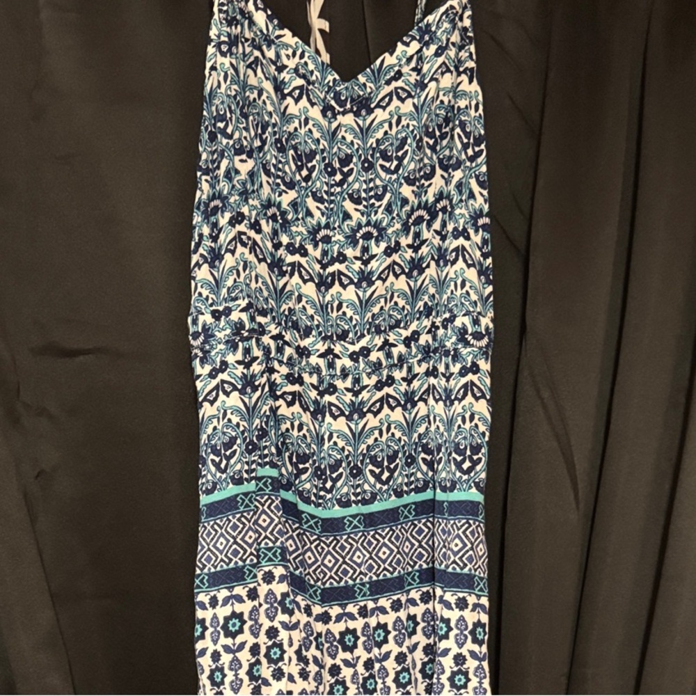 Blue and white floral romper